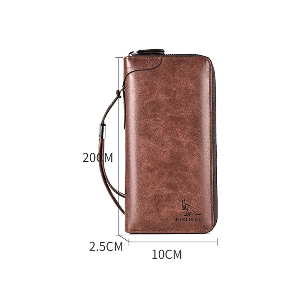 Portable Clutch Bag Large Capacity Leather Bag RFID Blocking Men's Long Zipper Wallet Credit Card Holder Purse