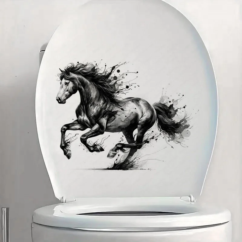 90677# Dynamic Horse Toilet Sticker, Durable Material, Perfect for Home Wall Decor, Aesthetic Room Decoration