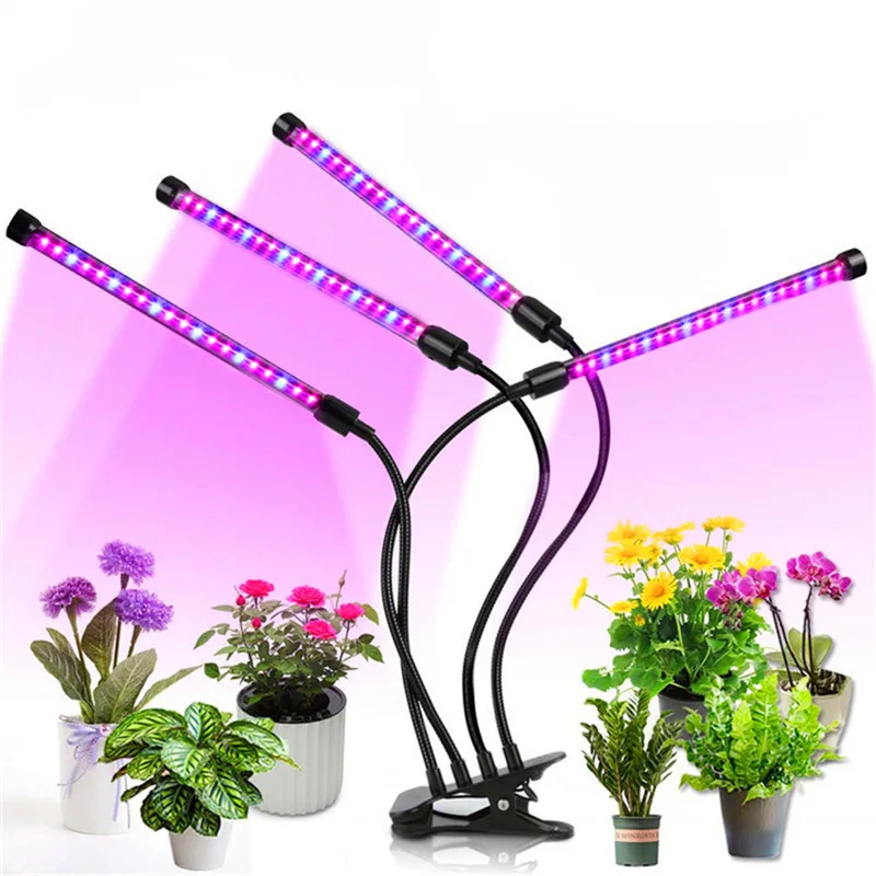 Luz de planta con Clip Dc5V, luz de crecimiento de plantas de cuatro cabezales, atenuación temporizada ajustable por Usb, luz de crecimiento de espectro completo