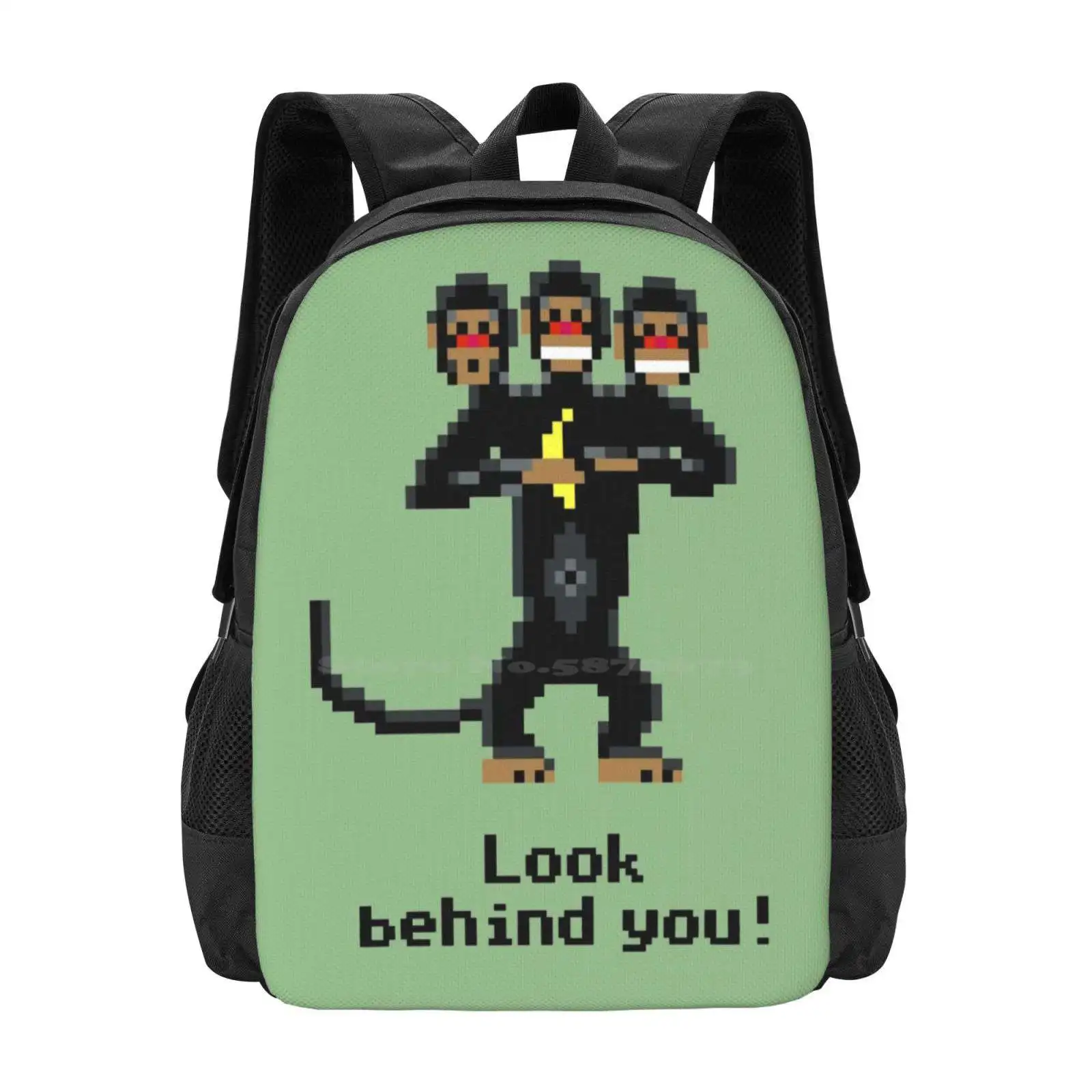 Three - Headed Monkey 3D Print Design Backpack Student Bag Monkey Island Three Headed Monkey Guybrush Game Pirate