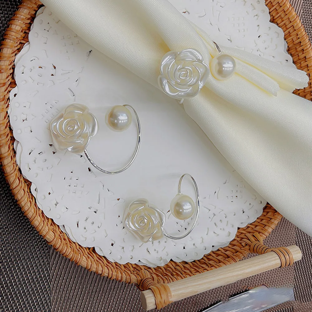 Dining Holders Pearl Decoration Big Napkin Rings Napkins Holder Flower For Party High Quality Inner Diameter 4cm Plastic