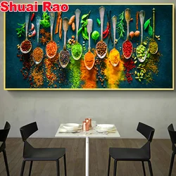 Large Herbs And Spices Diamond Painting Wall Art Mosaic Diamond Embroidery Full Drill Picture for Restaurant Room Decoration