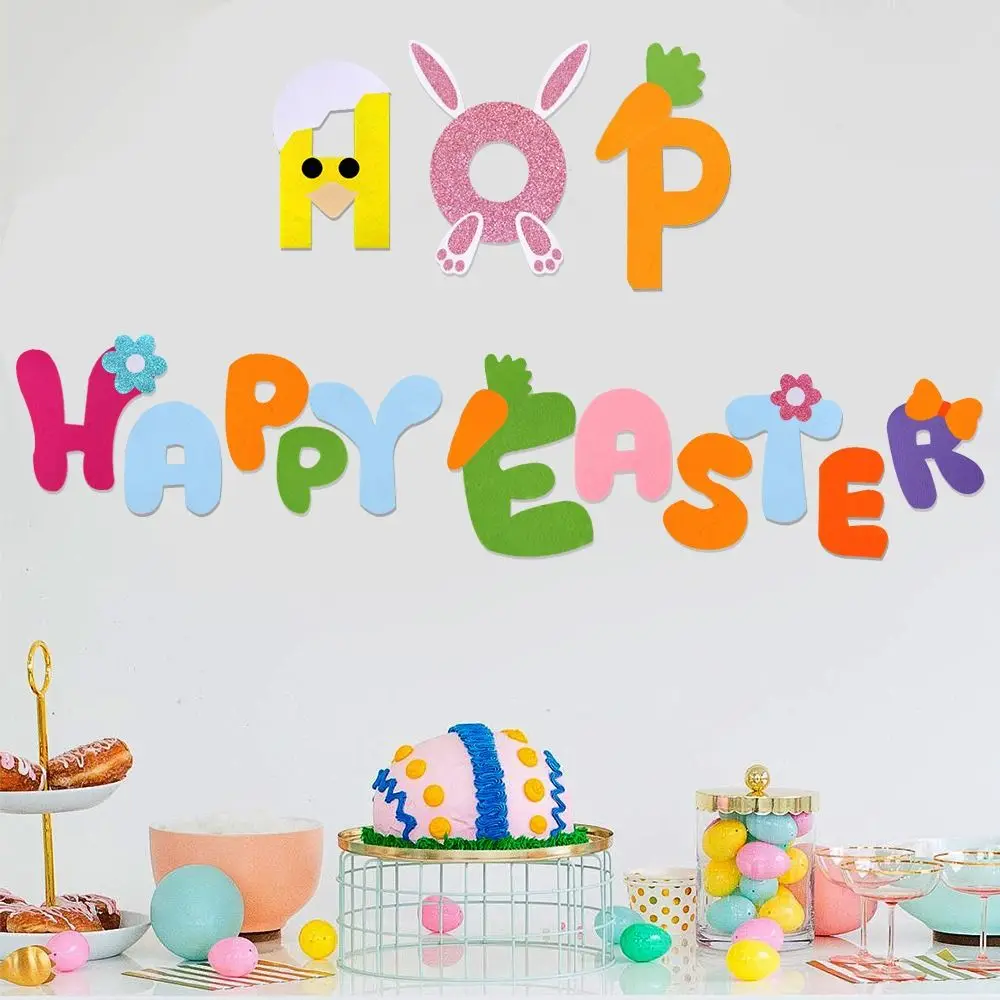 

Creative Cartoon Easter Felt Door Sticker Funny Cute Chicken Wall Sticker Exquisite Rabbit Egg Window Sticker Party Favors