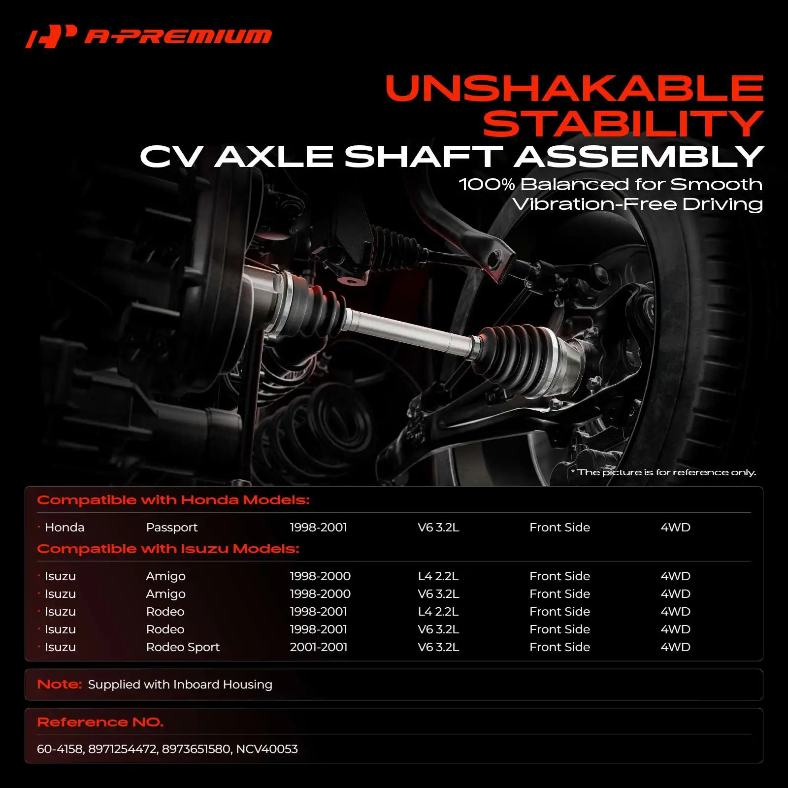 A-Premium Front CV Axle Assembly for Honda Passport 1998-2001 Isuzu Amigo 1998-2000 Rodeo 1998-2001 Rodeo Sport 2001