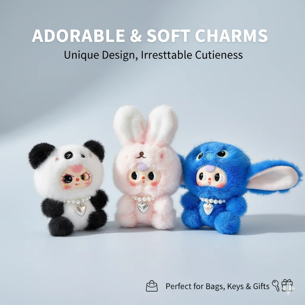 

Kawaii Doll Face Animal Plush Pendant Soft Rabbit Panda Vinyl Face Stuffed Toy Cute Bag Hanging Charm Kids Gift