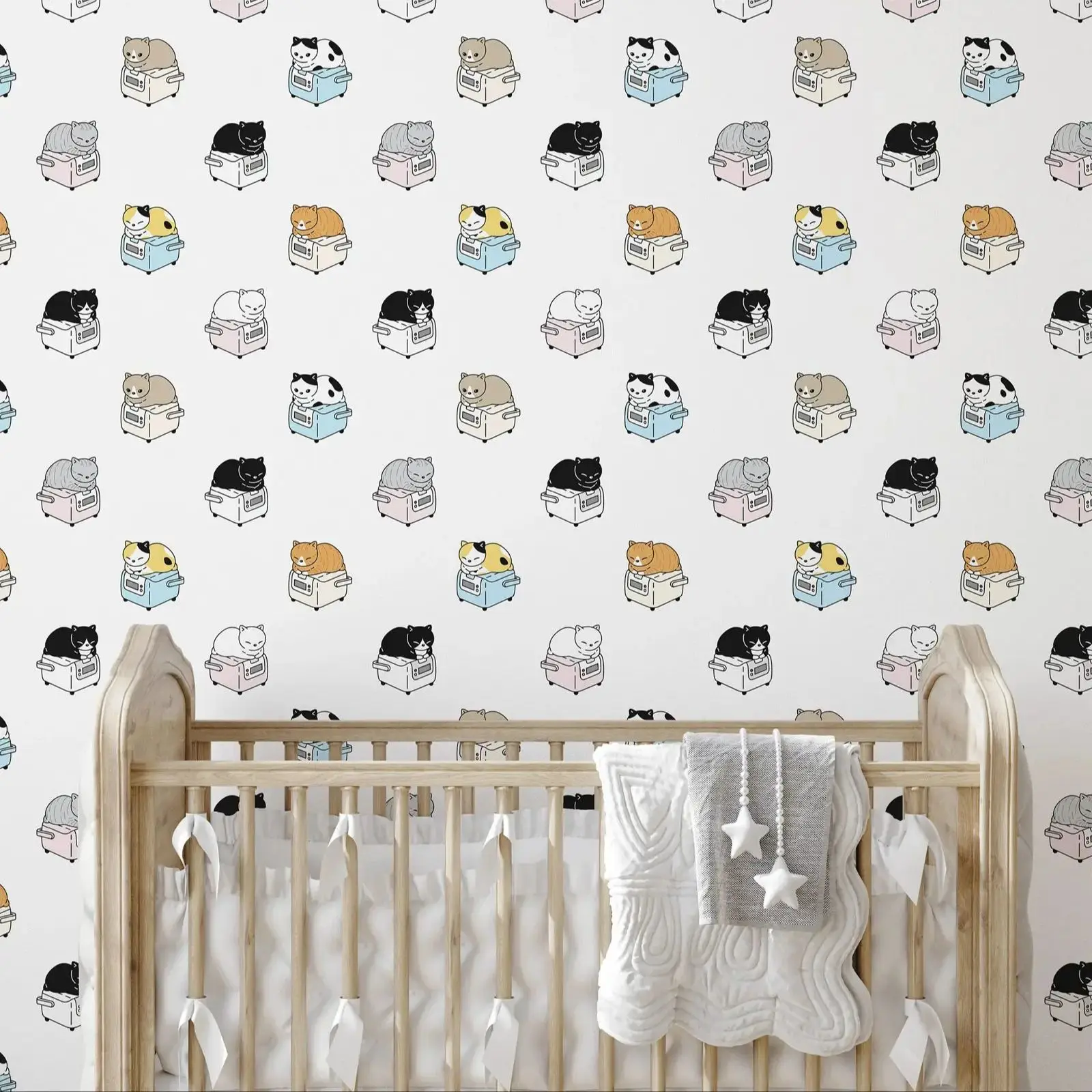 Playful Cat Peel and Stick Wallpaper,Animal Playful Wallpaper For Children's Home Decor,Self-adhesive or Traditional Non-woven