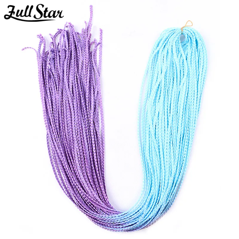 Full Star Long Straight Zizi Braiding Hair Extensions Synthetic Hair Ombre Colorful 613 Blue Purple Thin Box Braids Zizi Braids