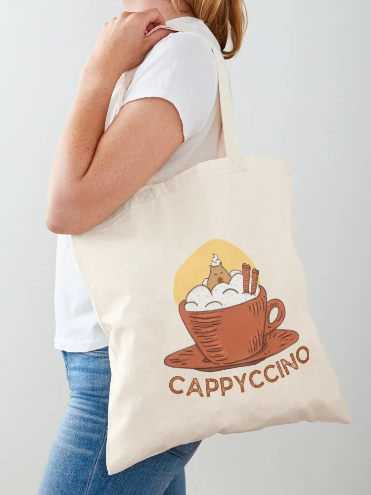 Cute Cappyccino Capybara Pun Tote Bag Shopping bags custom canvas bag canvas shopping bag Canvas stote