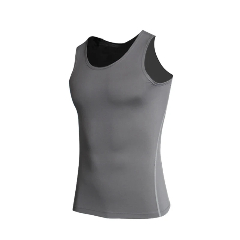 Men Sport Fitness Tees Vest Solid Color Summer Gym Tank Tops  Vest Tunic T-Shirt Workout Compression Base Stretch Sports