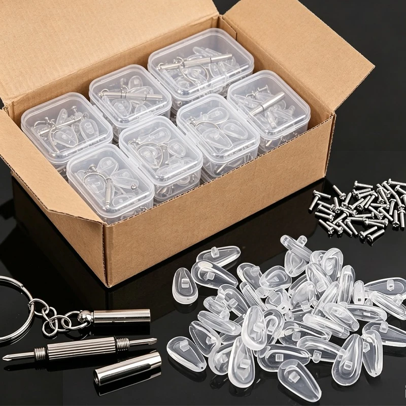 Soft Glasses Nose Pad Silicone Accessory Set with Screw Kit Non-Slip Air Cushion Boles Glass Repair Box Screwdrivers Eyeglasses