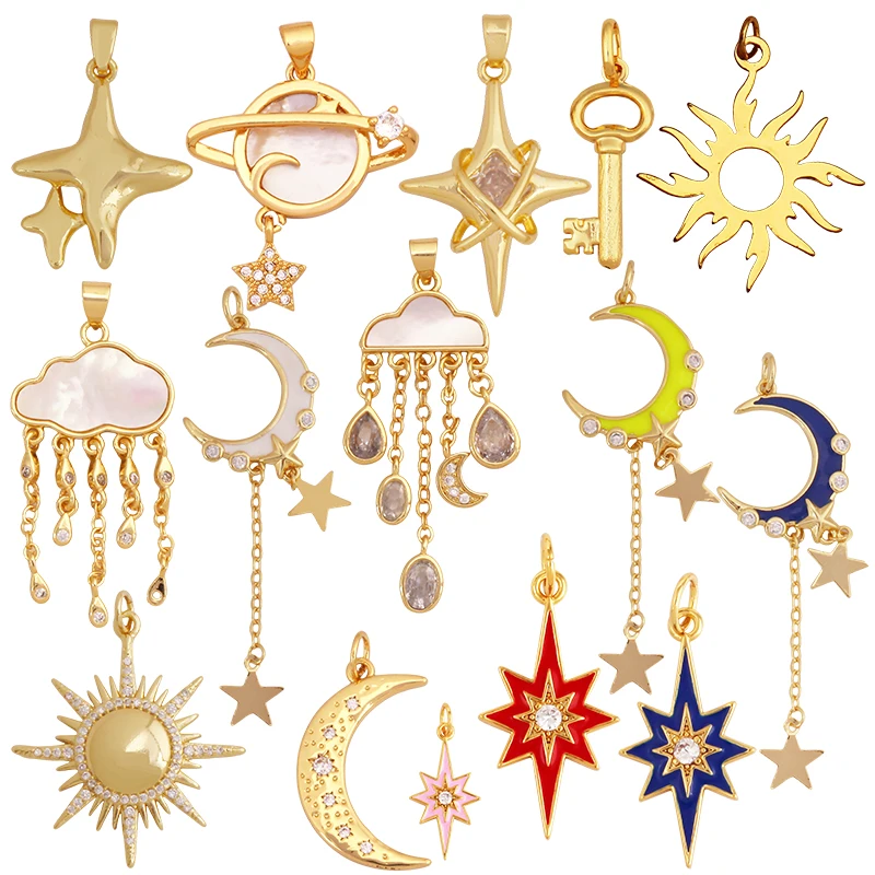 Fashion Romantic Sweet Celetial North Star Sun Moon Charm Pendant,Colorful Enamel Gift Jewelry Necklace Bracelet Accessories S20