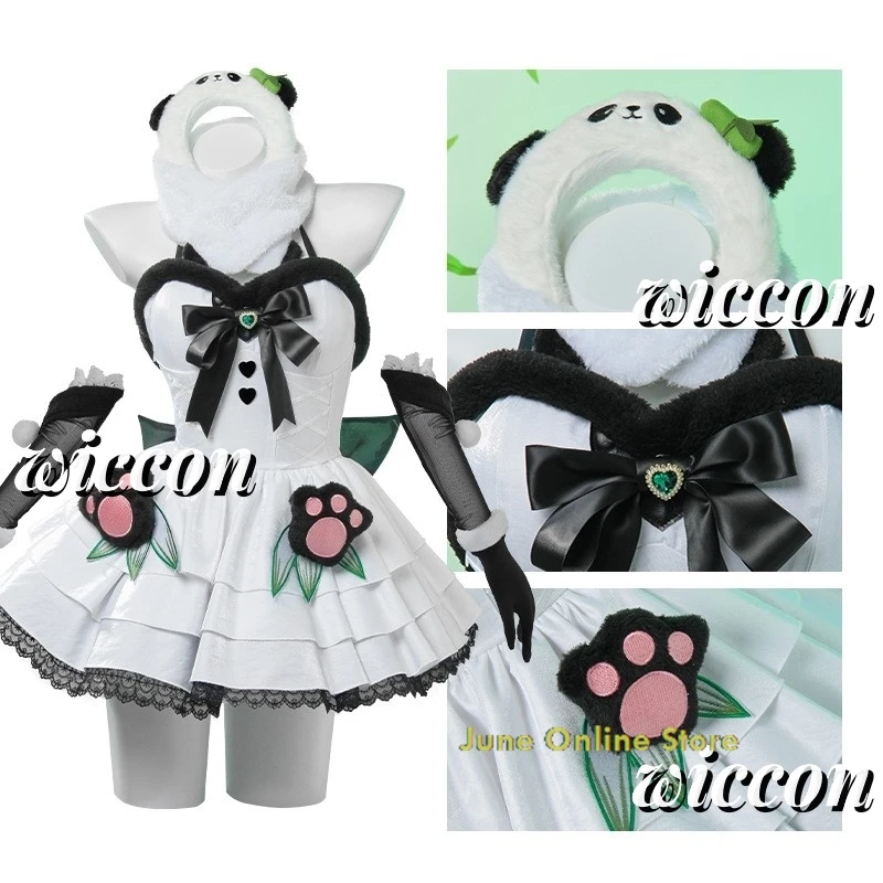 Naraka: Bladepoint Feria Shen Panda Style Lolita Dress Makeup Costume Cosplay Costume Hat Headdress Sock Set image 2