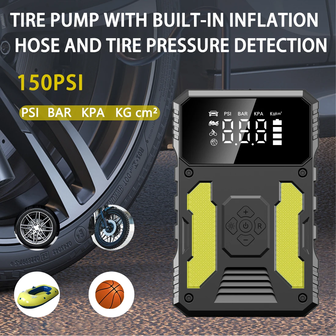 2024 Popular Emergency Jump Starter 150PSI 7BAR Air Compressor 26640mAh Lithium Polymer Battery 3000A Power Bank Air Pump