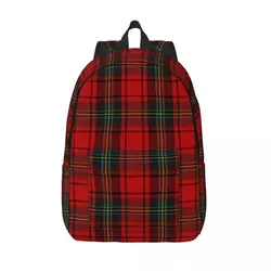 Tartan Clan Stewart Plaid Black Red Check Backpack Sports High School Hiking Daypack for Men Women Laptop Computer Shoulder Bag