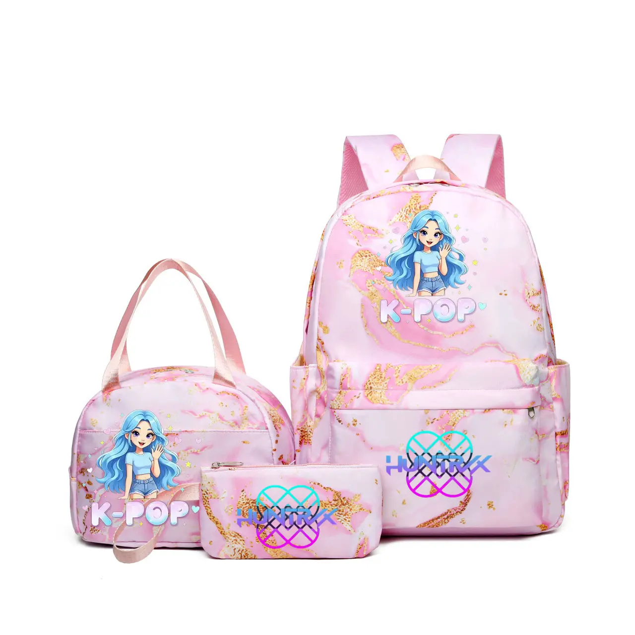 

New HUNTR/X KPop Demon Hunter Backpack Pink Teens Capacity Schoolbag With Shoulder Bag Travel Mochilas For Daily Use