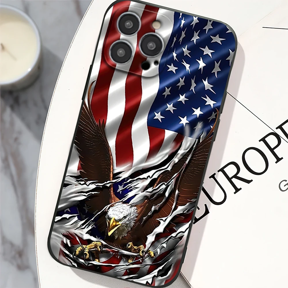 American Flag USA Eagles Phone Case For Samsung A03 A04 A05 S A13 A34 A53 4G 5G S22 S23 ULTRA Black Soft Silicone Cover