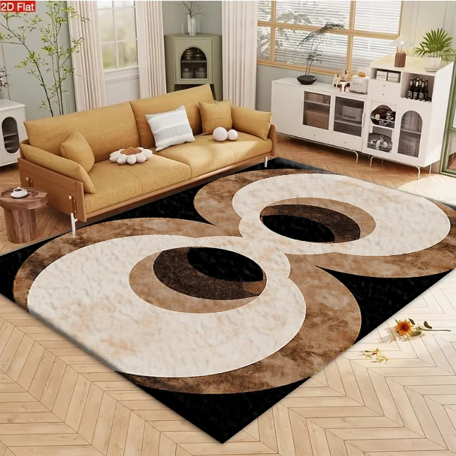 Modern Abstract Double Circle Carpet Flooring Neutral Tones Art Home Decor Area Rug for Indoor Use