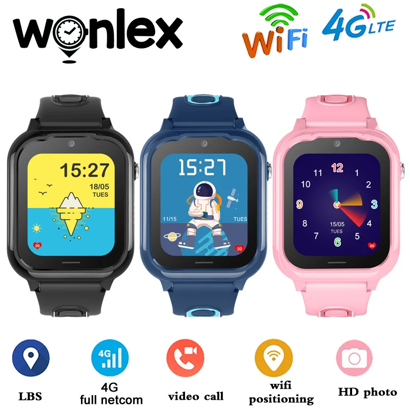 Wonlex Smart-Watches Kids School Locator 4G GPS Tracker Voice Video Call KT28 SOS Clock Baby Waterproof Smart Camera Phone Watch