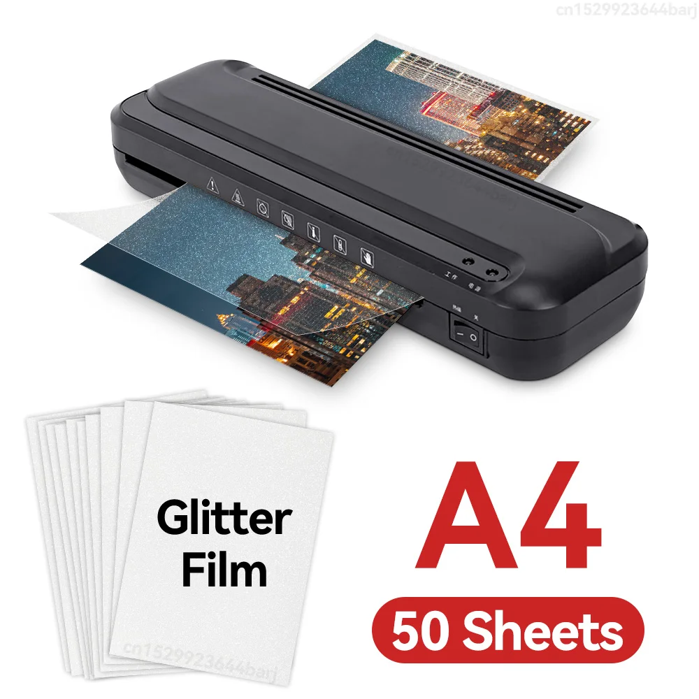 50 Sheets Adhesive Glitter Cold Laminating Film A4 Waterproof Broken Glass Hologram Stars DIY Package Card Photo Laminating Film