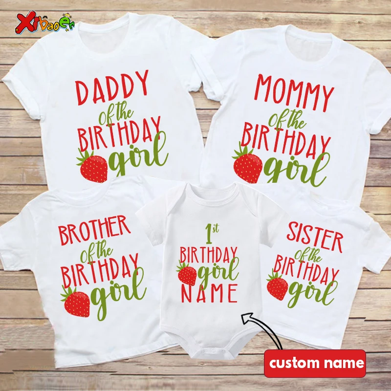 Strawberry Birthday Outfit Family Party Shirt Girl Sweet One Baby Girl First Birthday Matching Shirt 1st Party Shirt Custom Name