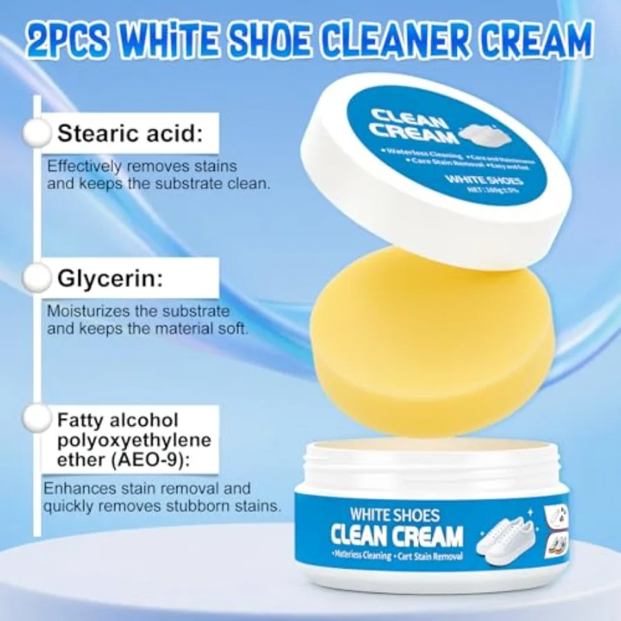 2Pcs White Shoe Cleaner Cream, Multipurpose No-Wash Solid Cleaning Paste with Sponge, White Shoe Cleaning Cream for Leather Sne - view 6