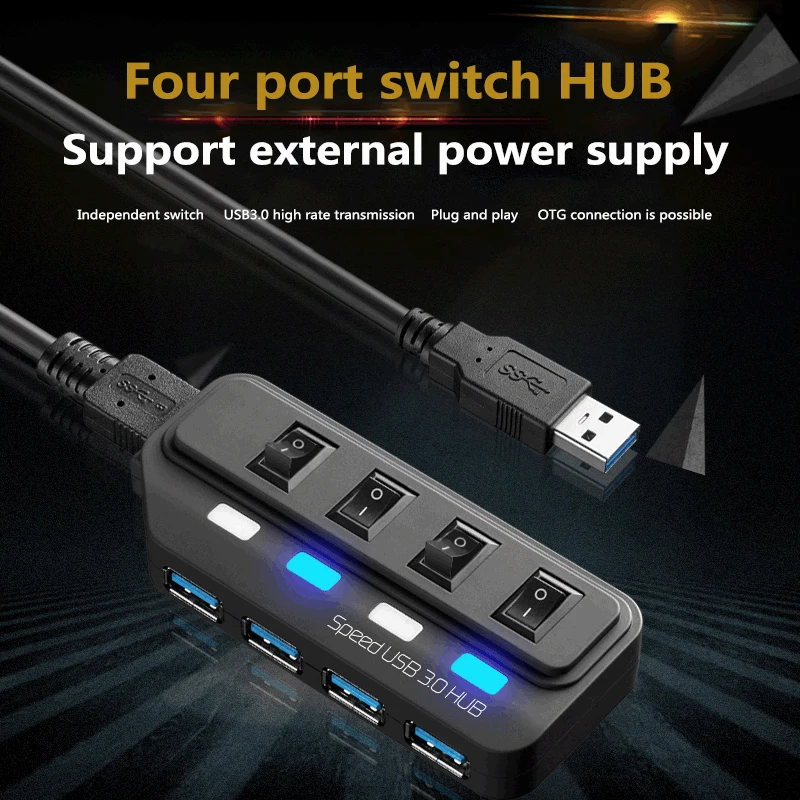 3.0 HUB Type-C HUB Multi USB Splitter 4/7 Port Expander Multiple USBC 3 Hab Use Power Adapter USB 3.0 Hub with Switch For PC