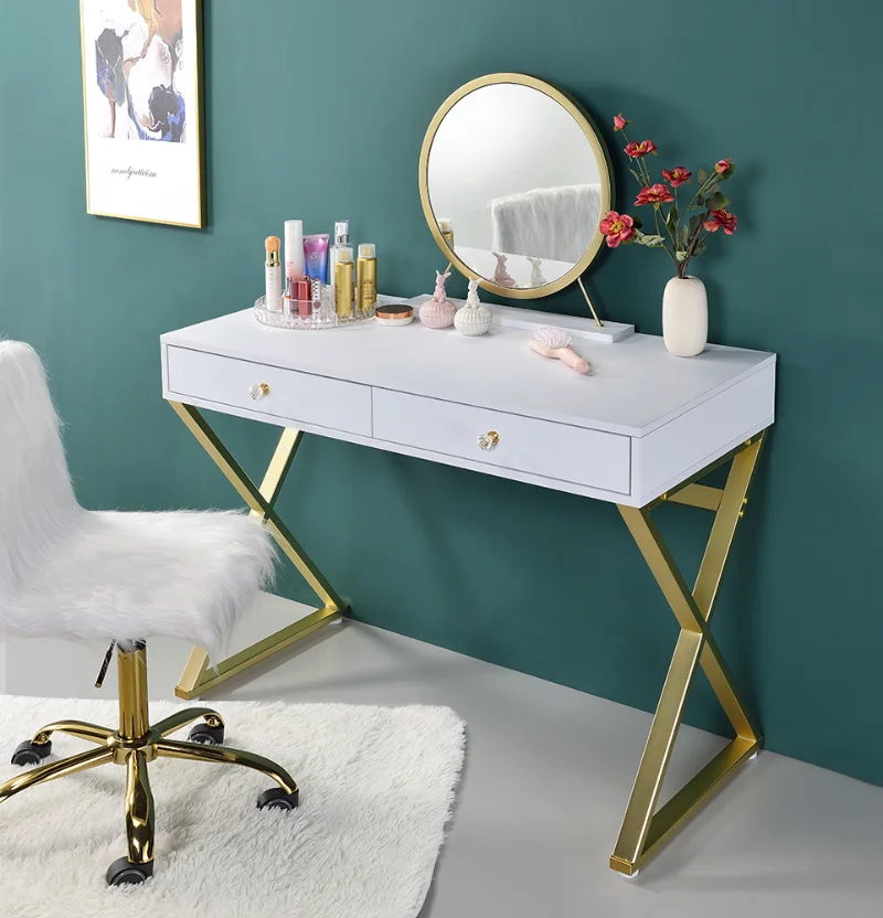 

Modern Nordic Style White Dressing Table With Mirror And Drawers For Bedroom