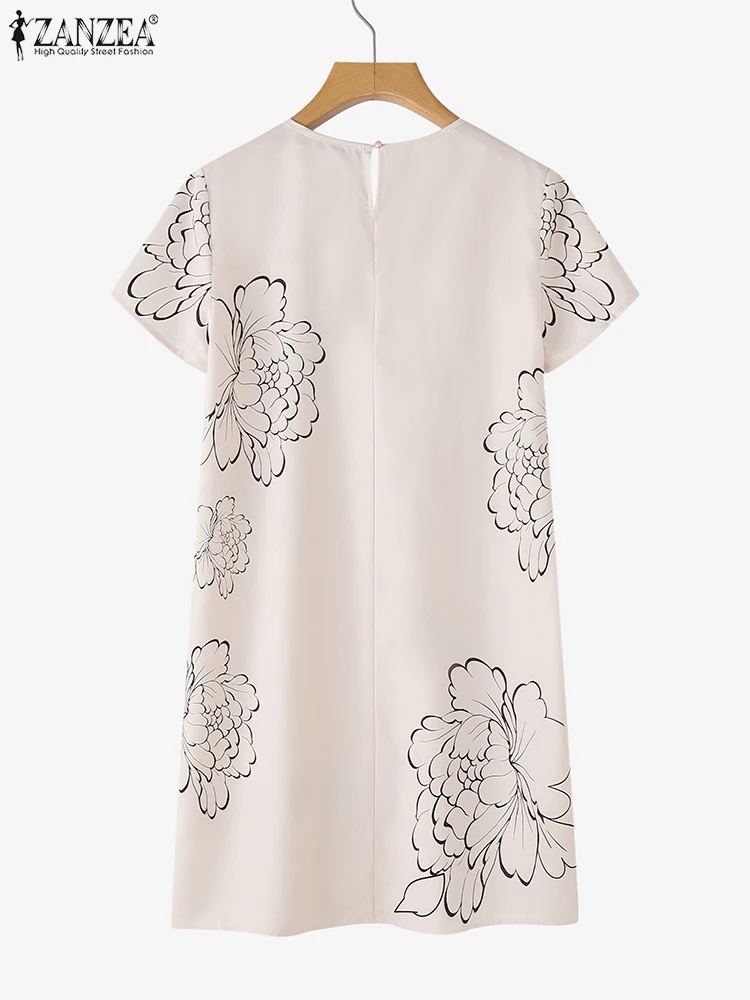 Abito elegante con stampa Abito estivo al ginocchio retrò Casual scollo a V Manica corta Abiti ZANZEA 2025 Abito da festa estivo oversize