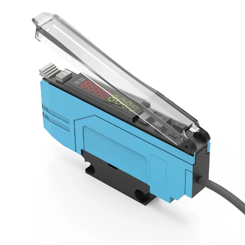 Glasfaser-Sensor-Verstärker, analog, 0–5 V Spannung, NPN, NO NC, Dual-Ausgang, 12–24 V DC, 4-Draht, optischer Lichtschranke