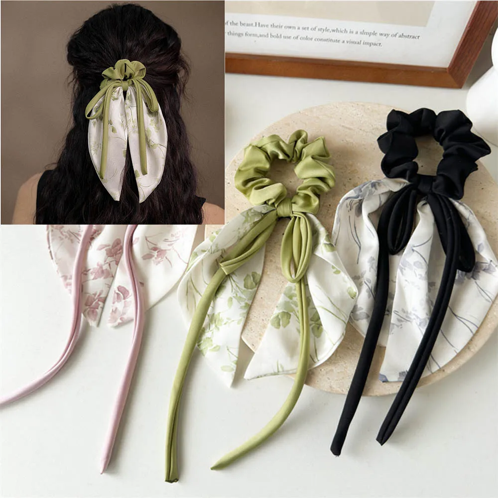 

Sweet Long Ribbon Hair Ring Floral Big Bowknot Hair Rope Ponytail Hair Scarf Scrunchies High Elastic Hair Band Hair Accessories