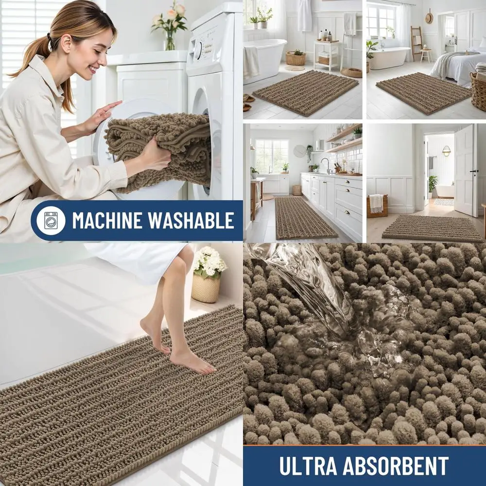 

Luxurious 70x24 Chenille Bath Mat - Super Soft, Absorbent, Non-Slip, Machine Washable for Bathroom, Shower, and Home Decor in Ca
