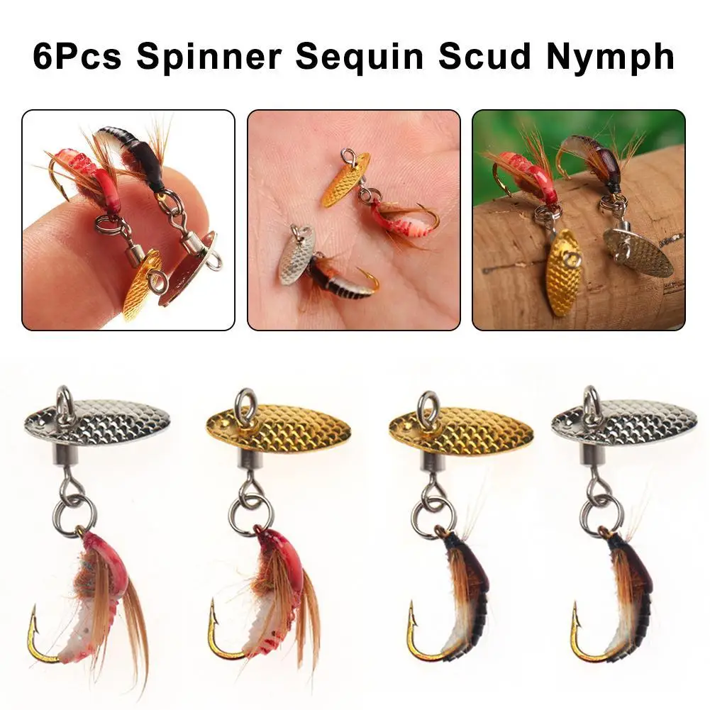 Soft Fishing Lure6pcs 12# Trout Fishing Flies With Shiny Sequin Larva Fly Hook For Attract Trout Artificial Lure Baits Fishing