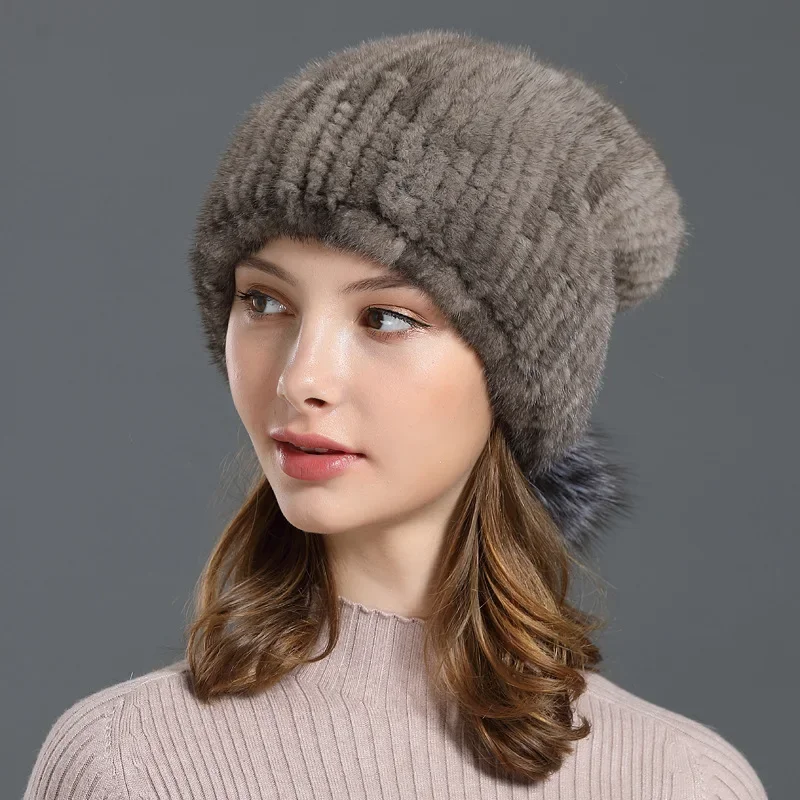 Mink Fur Hat Fur Hat Winter Warmth Protection Ear Protection Mink Fur Elastic Hat Woven Hat