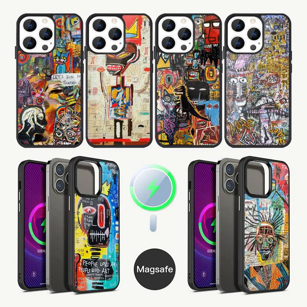 

B-Basquiats Art Phone Case For iPhone 16,15,14,13,12,11,Plus,Pro,Max Mini Magsafe Magnetic Wireless Charging
