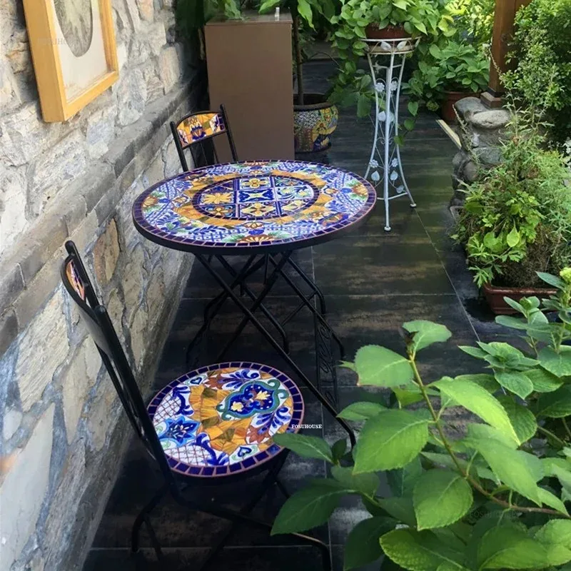 European Iron Art Patio Furniture Outdoor Set Home Foldable Garden Furniture Sets Light Luxury Portable Outdoor Table and Chairs