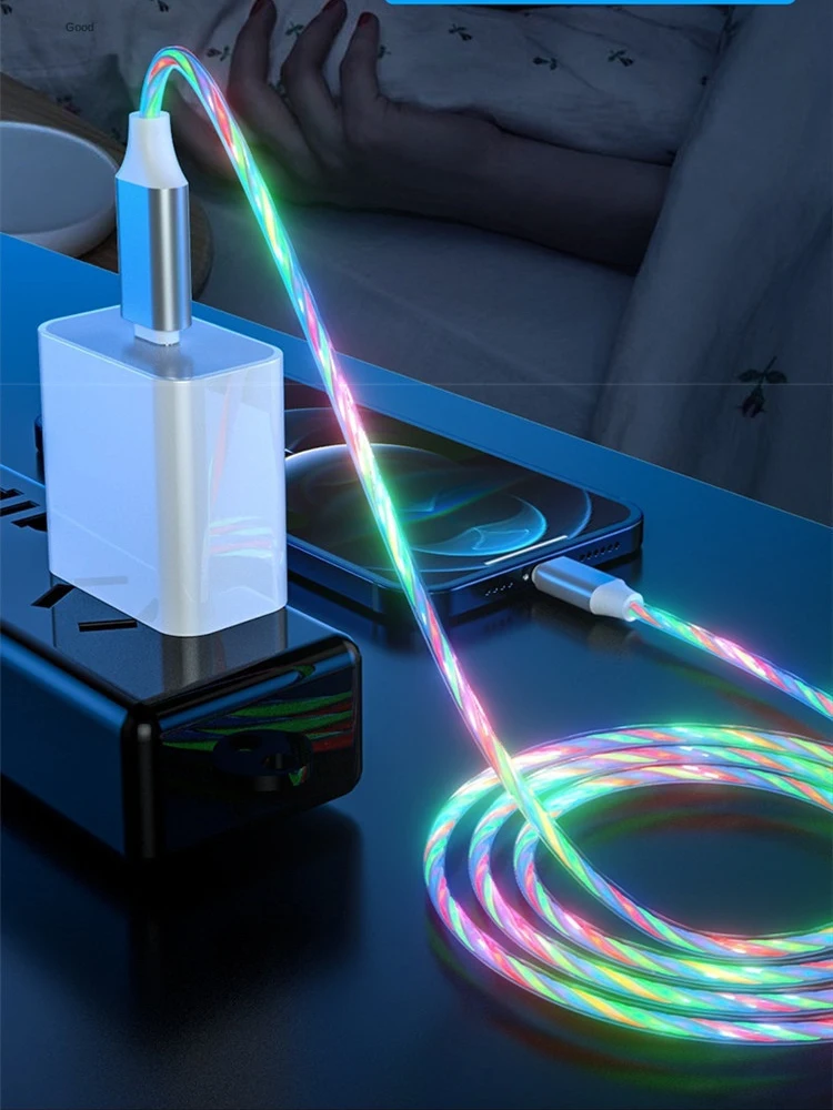 MVQF 5A Fast Charging Cable Glowing LED Cable Micro USB TypeC Data Cable Flowing Streamer Light LED 