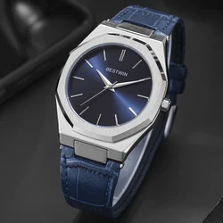 Casual minimalist leather strap waterproof quartz men's watch octagonal suitable for commuting daily life gatherings gift giving