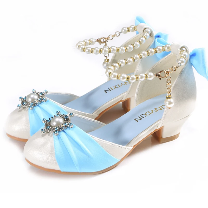 Kids Leather Shoes for Girls Knot Banquet Party Children High Heel Shoe for Kids Girls Sandals Student Crystal Princess Shoes