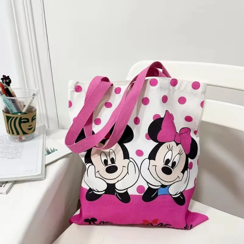 Disney Accessories Minnie Mickey Mouse Canvas Bag Large Capacity Handbag Shoulder Bag Crossbody Shopping Bag Student Storage Bag