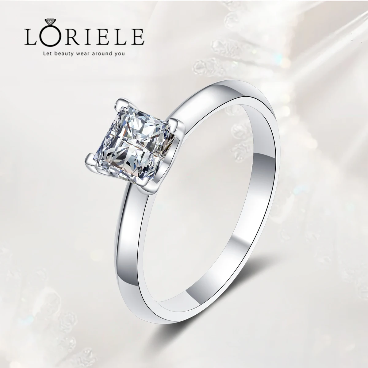 

LORIELE Moissanite Princess Cut Engagement Rings for Women 18K White Gold Plated D Color VVS1 Lab Diamond Ring Wedding Band