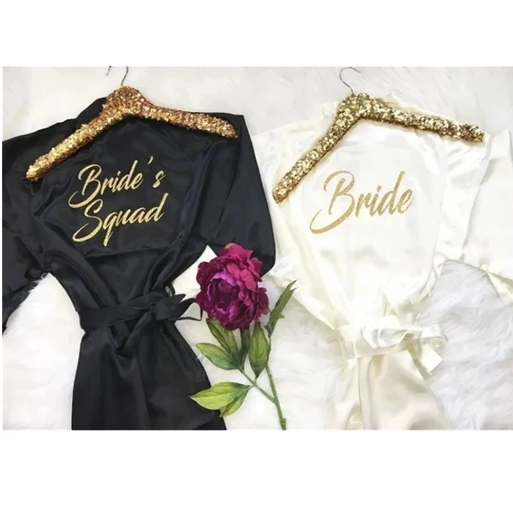 Personalize Bride Squad Wedding Mother Of The Bride Groom Satin Pajamas Robes,Bride Bachelorette Kimonos Gowns Gifts