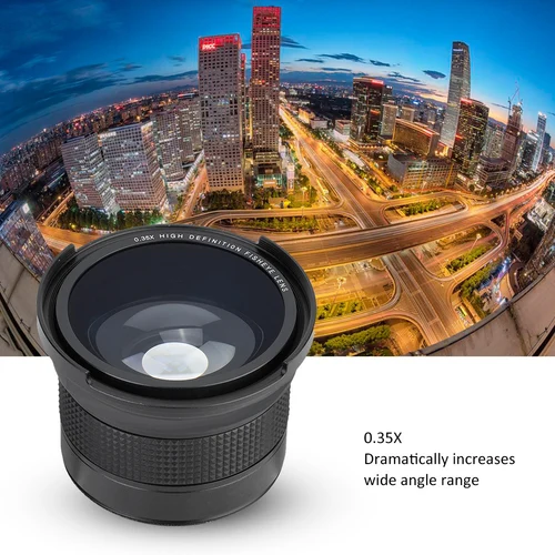 Imagen 1 del producto Lente gran angular para cámara SLR DSLR, lente de ojo de pez de 58MM y 0,35x, color negro