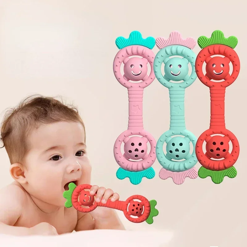 Baby Silicone Bite Gel Newborn Baby Tooth Grinding Stick Comfort Toy Strawberry Ringing Baby Teether