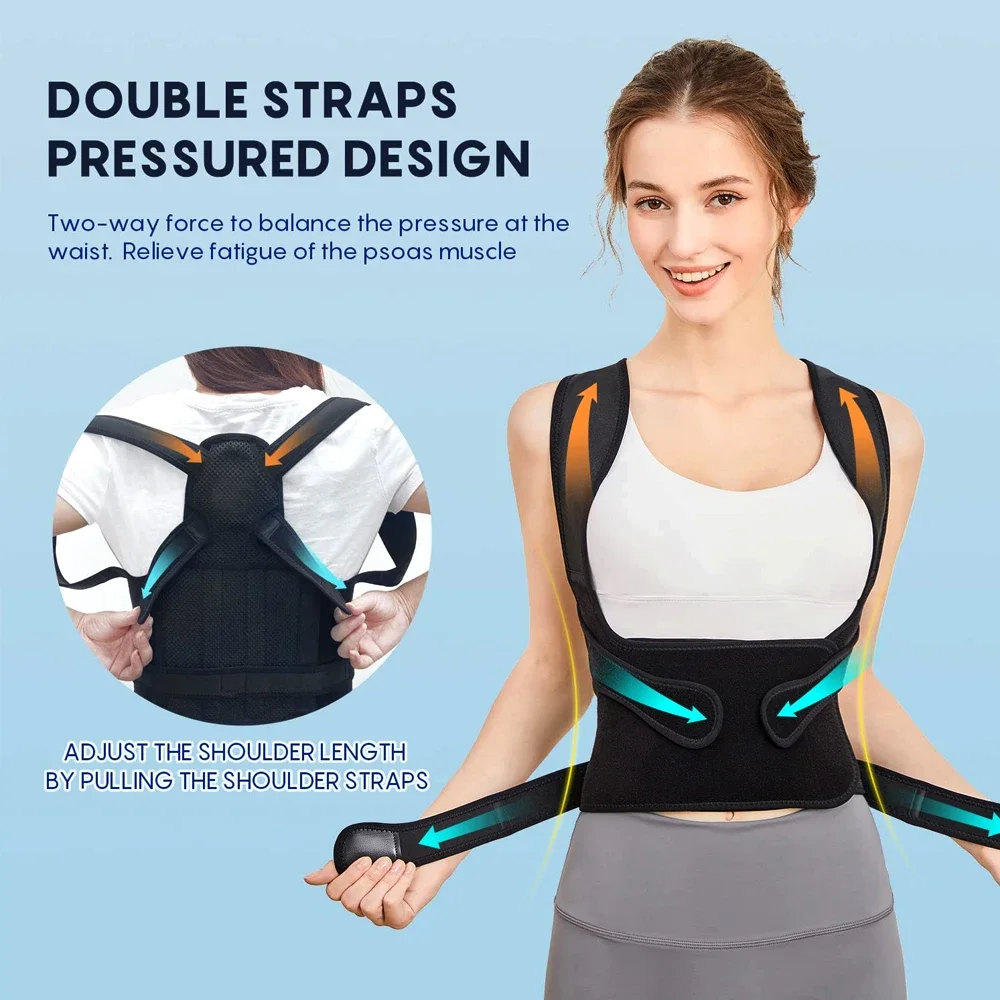 Adjustable Back Brace, Women Men Posture Corrector Improve Posture Lumbar Support for Neck Shoulder Lower Upper Back Pain Relief