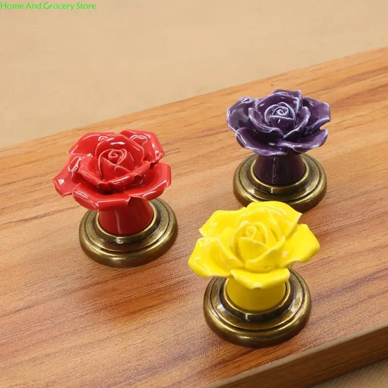 0xxa 4 pezzi in ceramica robusta ceramica a forma fiori manopole hardware in lega zinco facile installazione per mobili