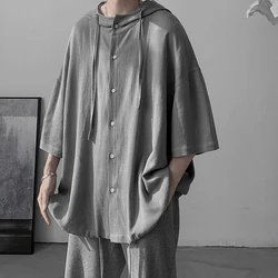 Letnie bluzy męskie z z kapturem krótki rękawem Vintage Fashion Casual 2xl Oversized shirty odzież codzienna podróż czarne białe Grey