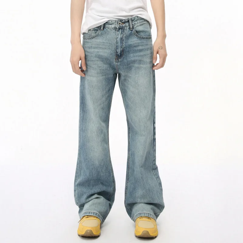 American Style High Street Men's Denim Pants Loose Washed Straight Wide Leg Male Jeans Flare Bottoms 2024 Autumn