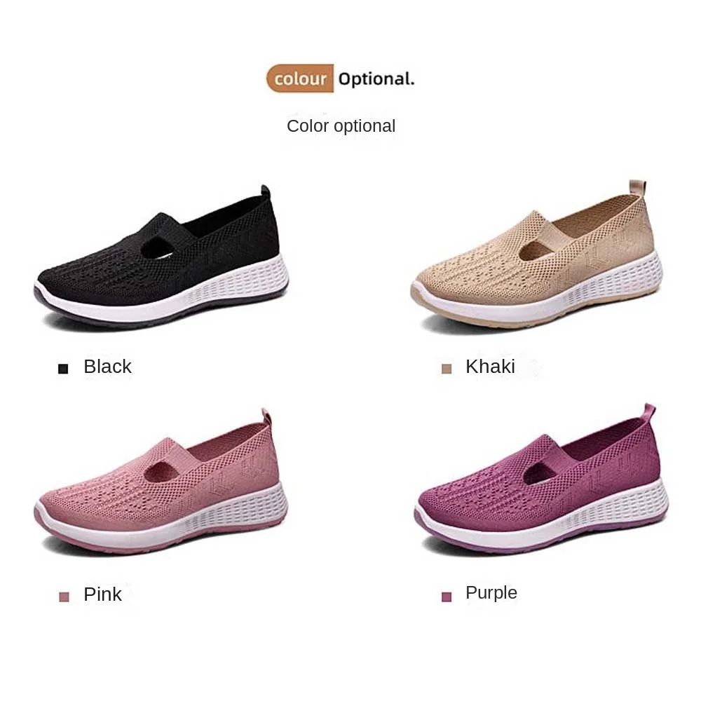 Comfortable Breathable Mom's Shoes Sport Shoes Non-slip Ladies Mesh Shoes Slip on Flat Fashion Casual Single Shoes Outdoor