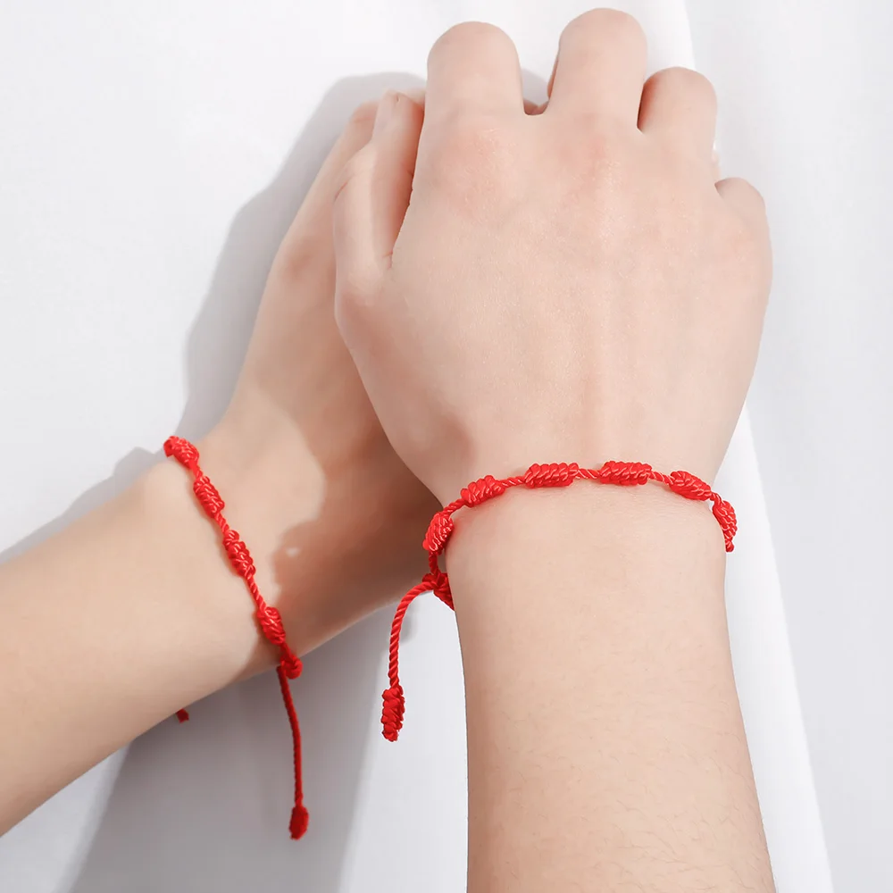 7 Knots Red String Bracelet Lucky Hand-woven Adjustable Red Bracelets for Women Men Lucky Amulet Friendship Handmade Braid Rope