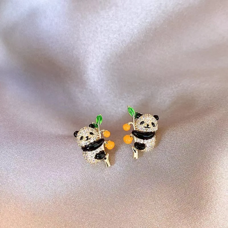 Panda Earrings New Chinese Style China-Chic Fashion Bamboo Embracing Earrings Fashion Design Sense Advanced Versatile Earrings